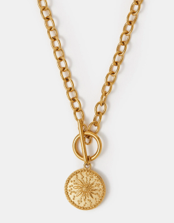 Stainless Steel Sun Coin Pendant Necklace
