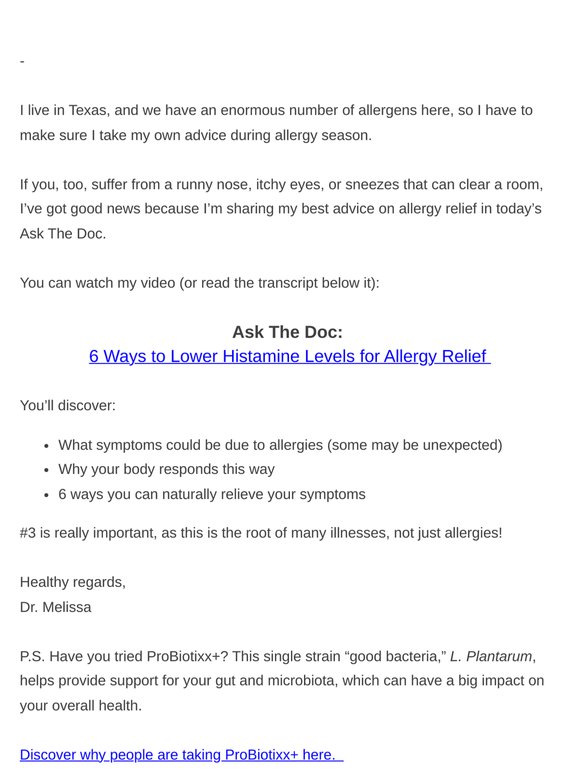 Ask the Doc 6 Ways to Lower Histamine Levels for Allergy Relief