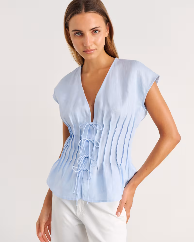 Image of Delphine Pintuck Linen Blouse