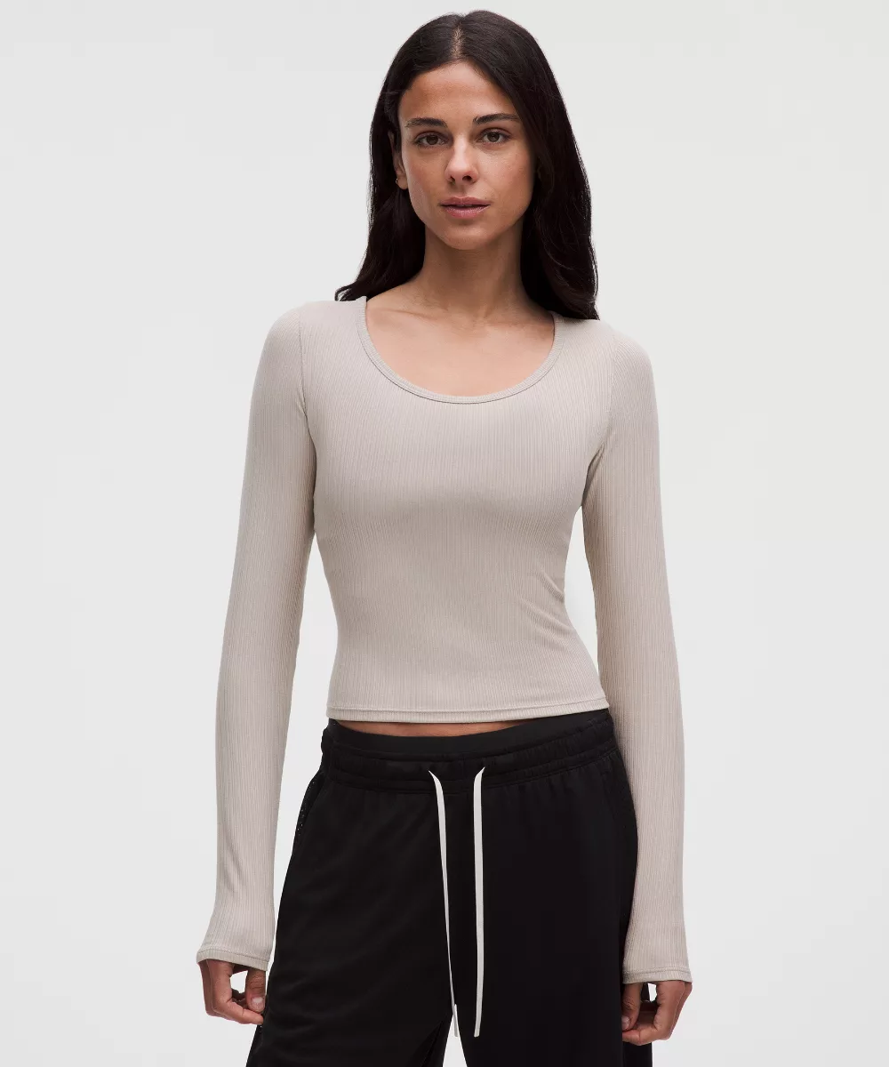Hold Tight Micro-Rib Cross-Back Long-Sleeve Shirt
