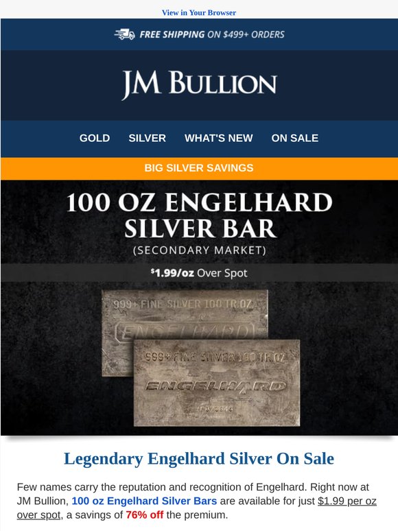 Legendary Engelhard Silver Bars 76% Off Premiums