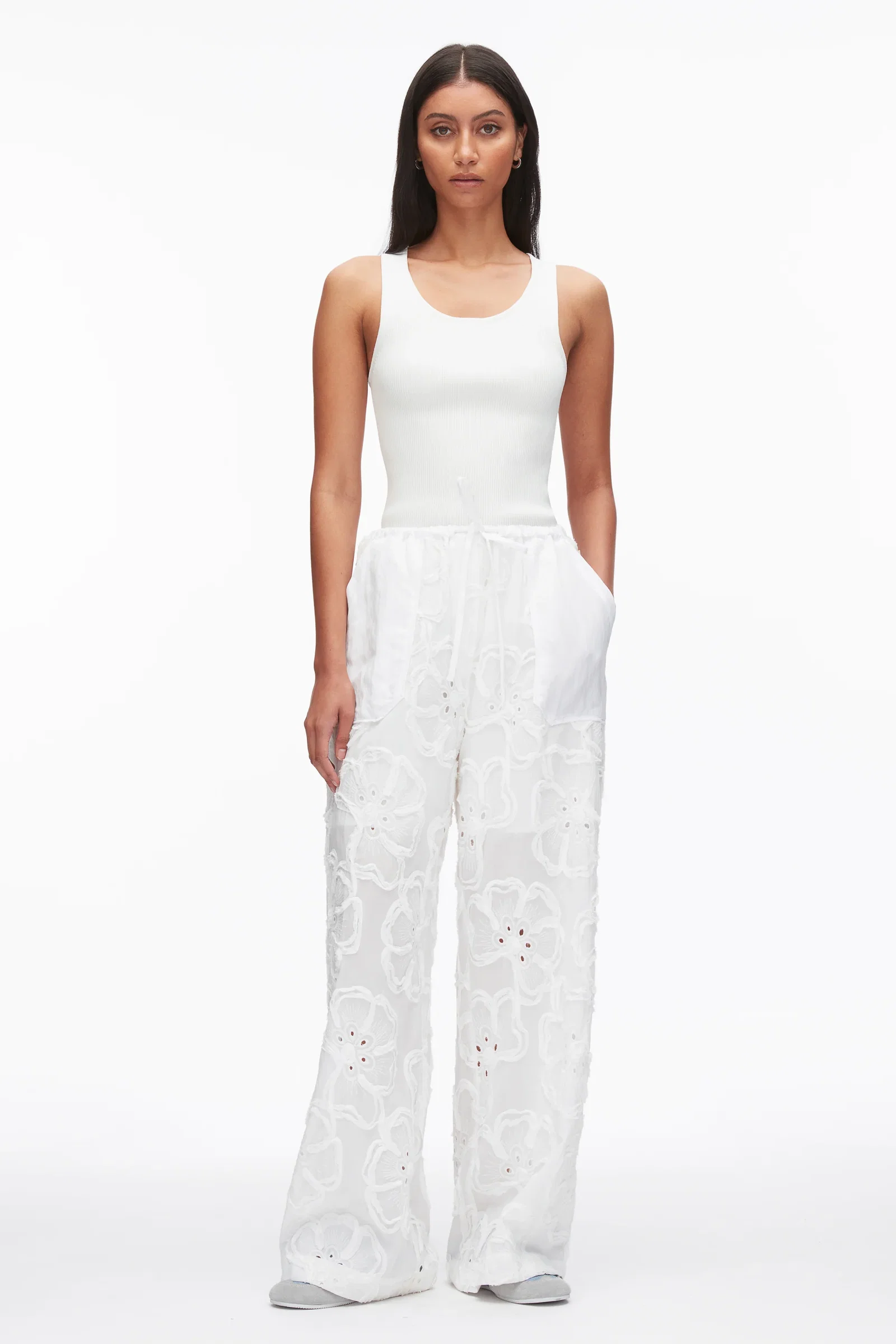 Image of Embroidered Straight Leg Pull On Pants