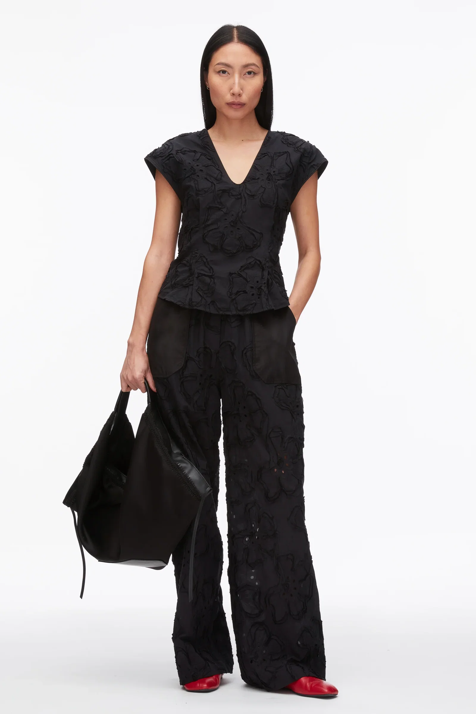 Image of Embroidered Cap Sleeve Top