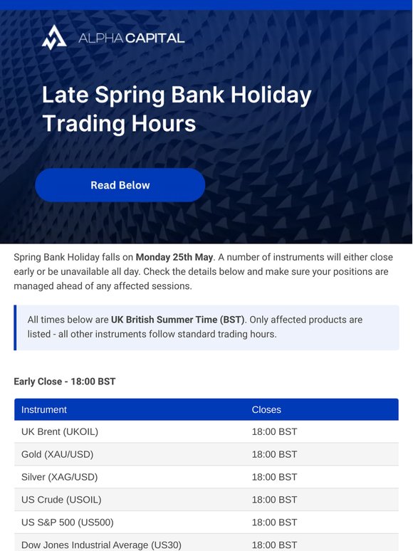 Spring Bank Holiday: adjusted trading hours this Monday