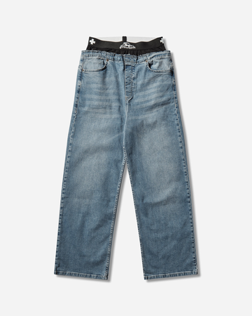 Loose Fit Waistband Denim Jeans Blue