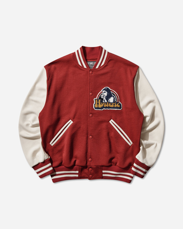 Men's Smoking Girl Patch Stadium Jacket Red