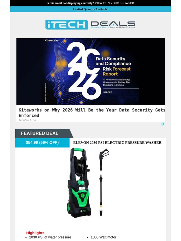 Electric Pressure Washer 2030 PSI  $54 + Free Shipping!