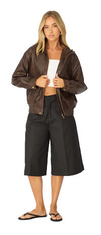 Brown Bomber Jacket Washed Faux Leather