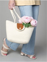 Woven Shoulder Tote Bag With Flap Closure