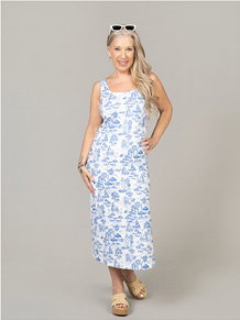 Sleeveless Square Neck Pull-On Midi Dress