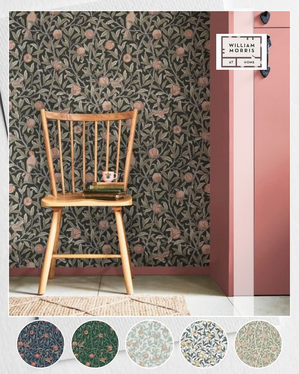 William Morris At Home Bird & Pomegranate Wallpaper Charcoal 124258