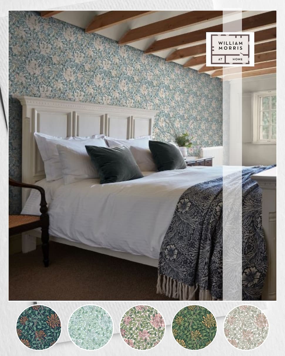 William Morris At Home Honeysuckle Wallpaper Dusk Blue 140483
