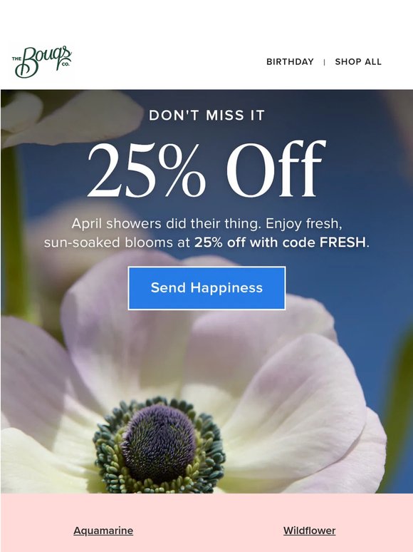 25% off bright, feel-good flowers