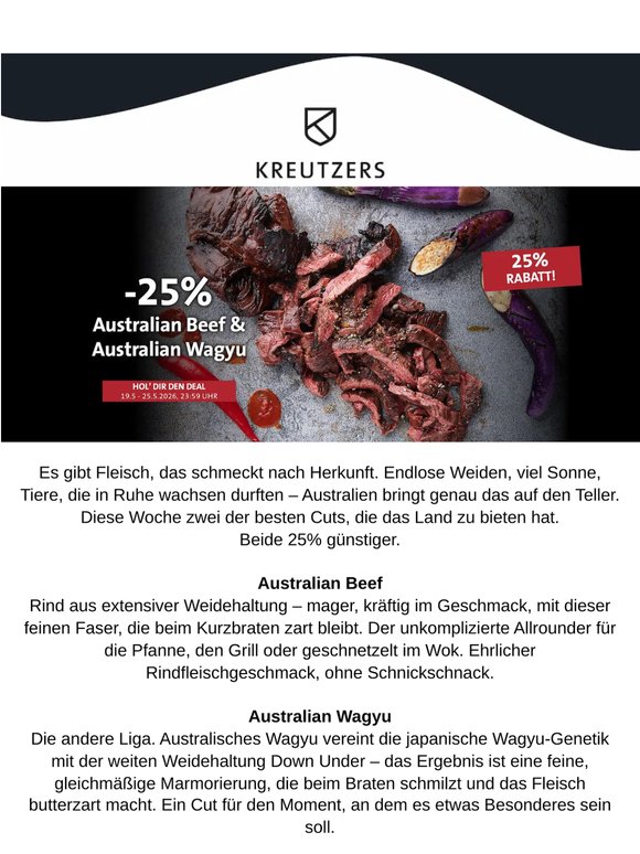 25% auf Australian Beef & Wagyu – Nur bis 25. Mai 🥩