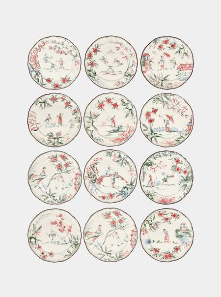 Chinoiserie Ceramic Dinner Plates – 10in/26cm (Set of 12)