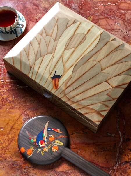Swans Marquetry Wood Box