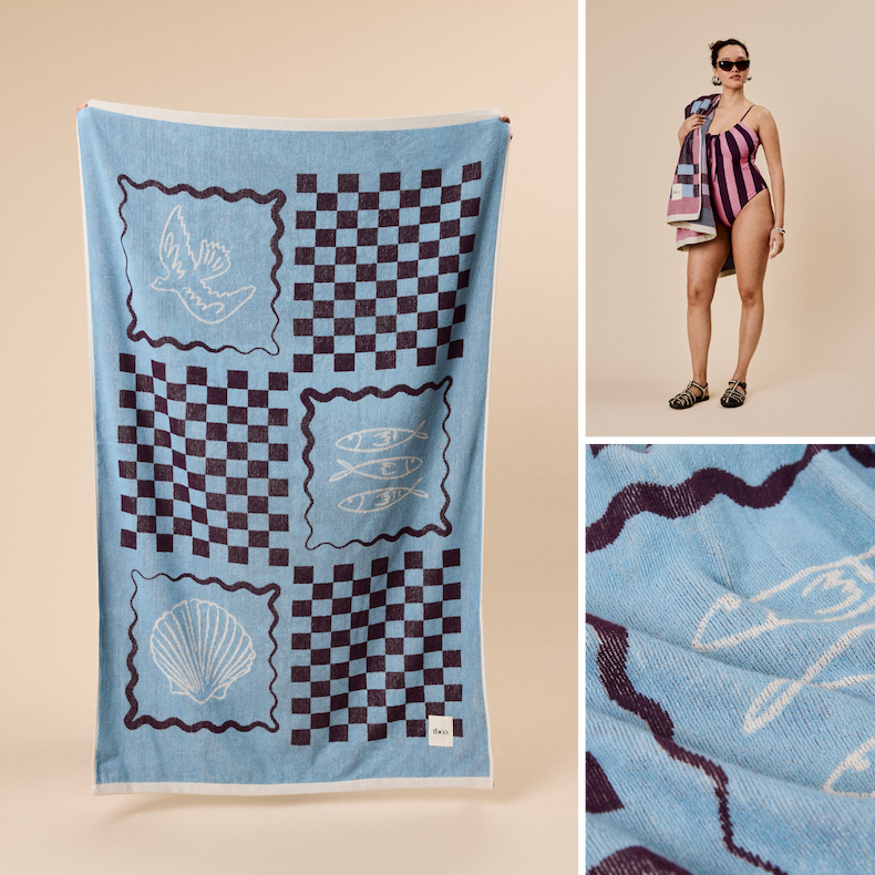 Cotton beach towel in blue coast