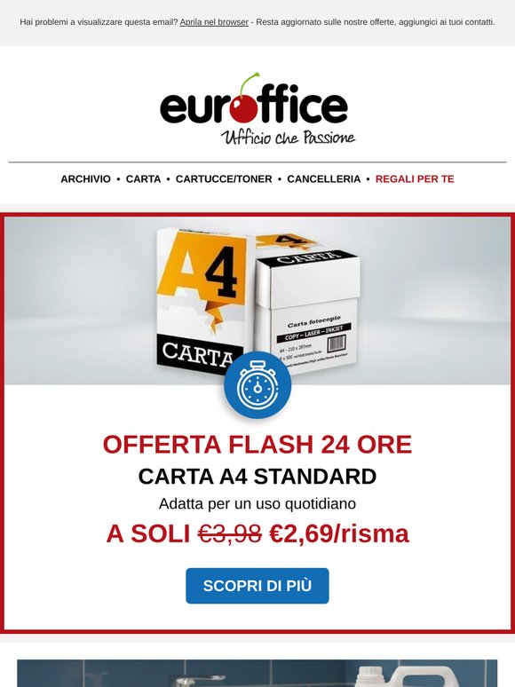 Carta A4 a €2,69/risma: solo 24 ore!