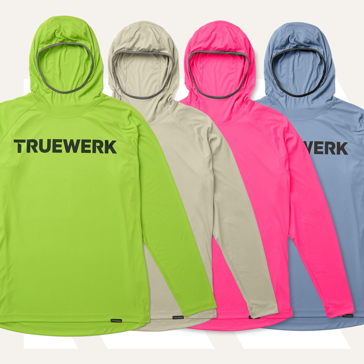 B1 SUN HOODIE— NEW COLORS: TRUEWERK Lime, Heathered Putty, HiVis Pink, and TRUEWERK Horizon Blue