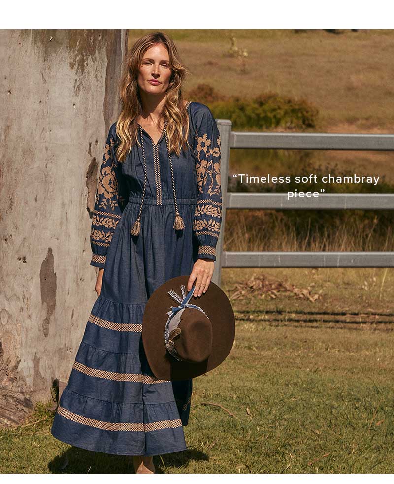 Shop Tabitha Embroidered Dress in Mid Wash