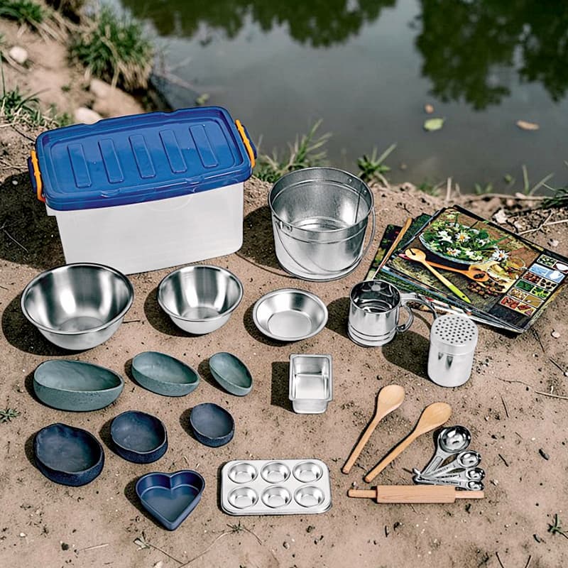 Excellerations® Mud Kitchen Accessory Set 37-Pieces and Storage