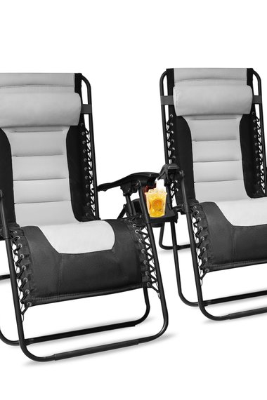 Set of 2 Padded Gravity Chairs with Cup & Mobile Holder (Black)