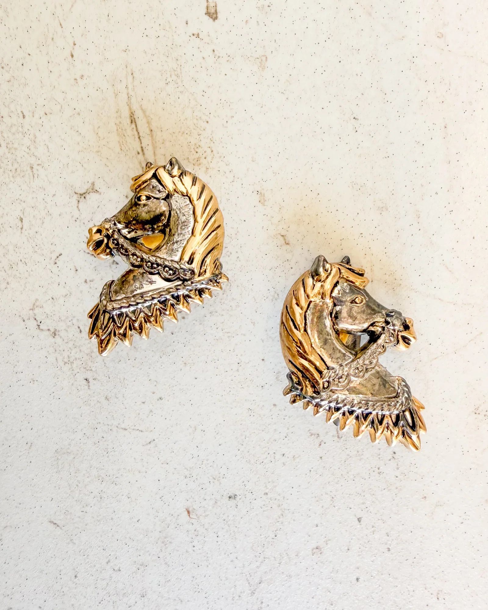 Image of Vintage Two Tone Western Horse Head Clip On Earrings