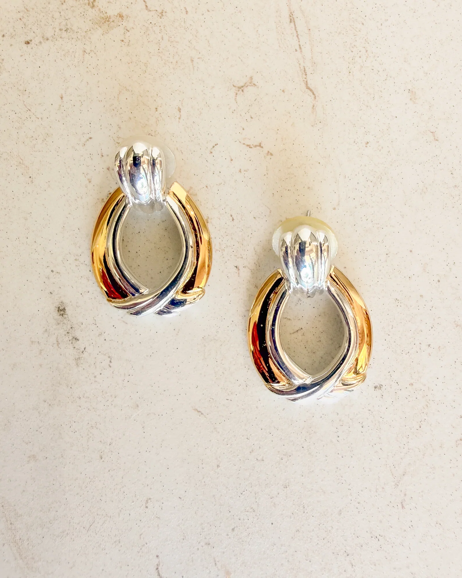 Image of Vintage 2 tone metal Twisted Hoop Door Knocker Earrings