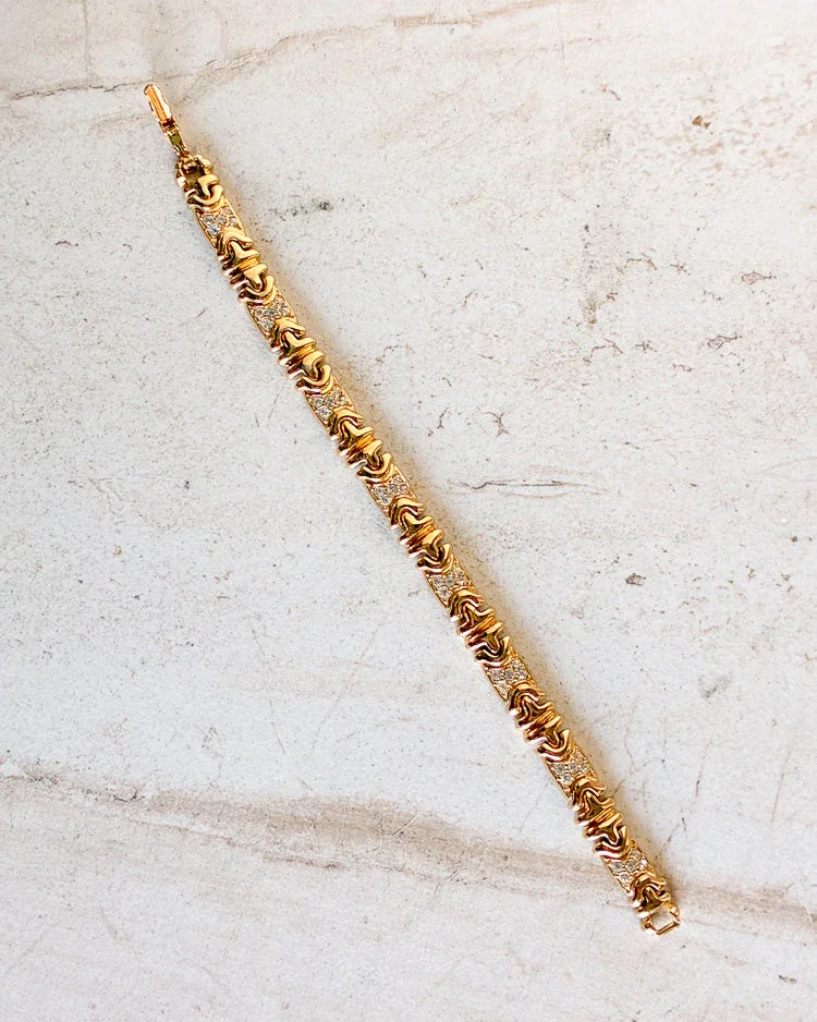 Image of Vintage Pave Rhinestone Gold Tone Link Bracelet