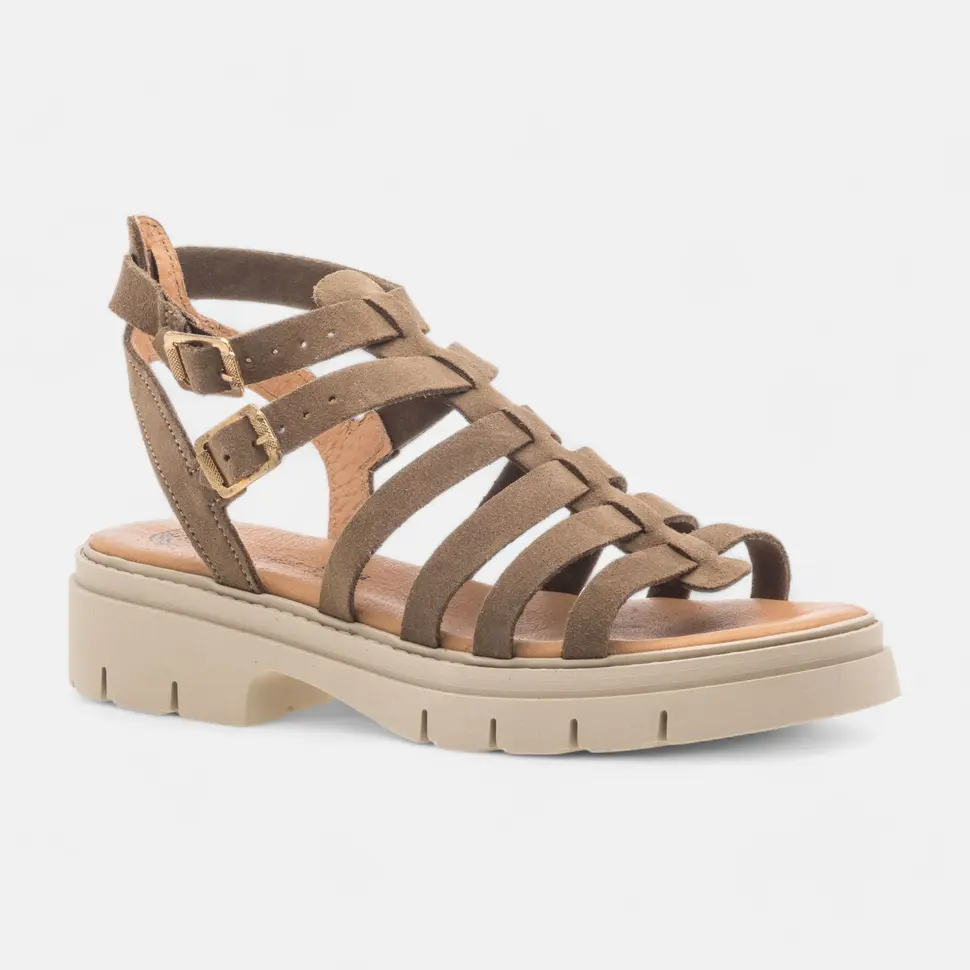 Sandales Femme en cuir taupe