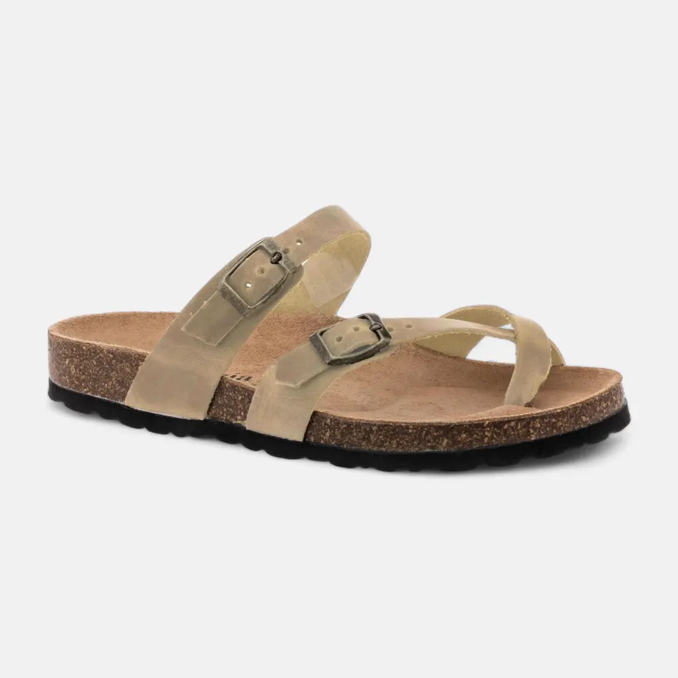 Mules semelle liège Femme en cuir marron
