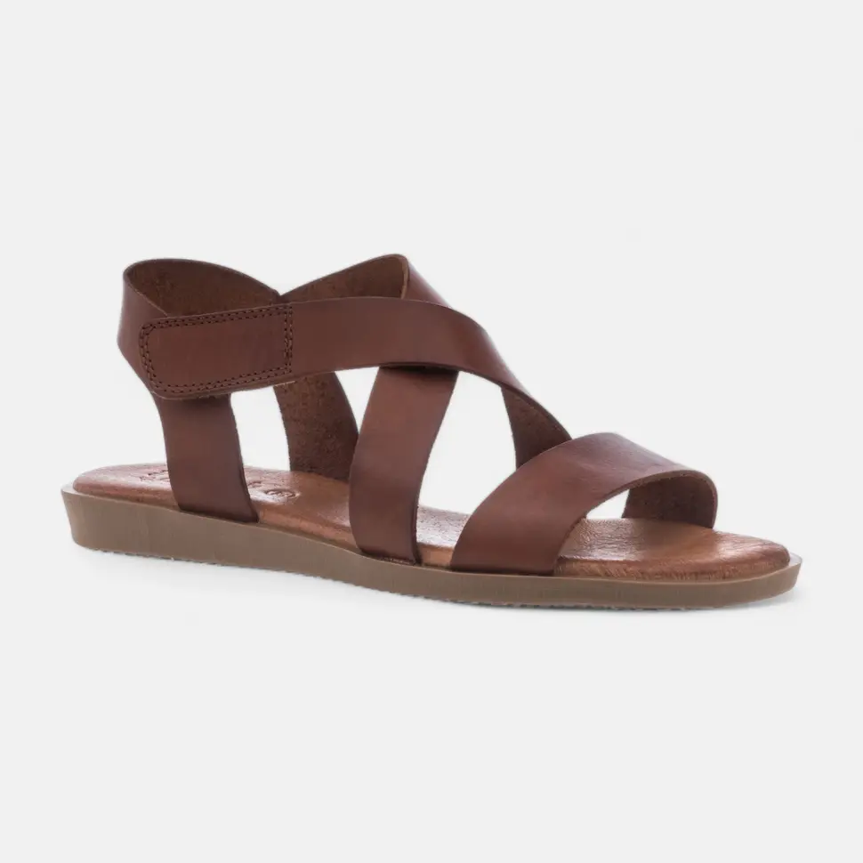 Nu-pieds Femme en cuir cognac