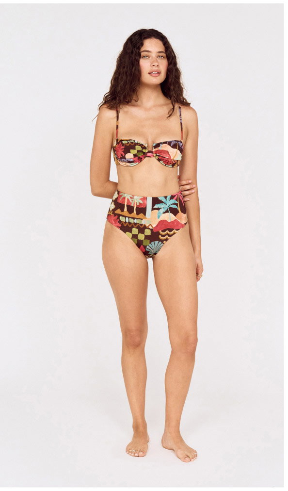 Vintage Coastal Print Gathered Bikini Top