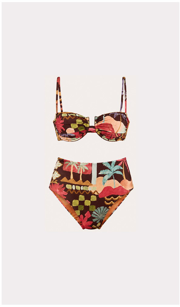 Vintage Coastal Print High Waisted Bikini Bottom