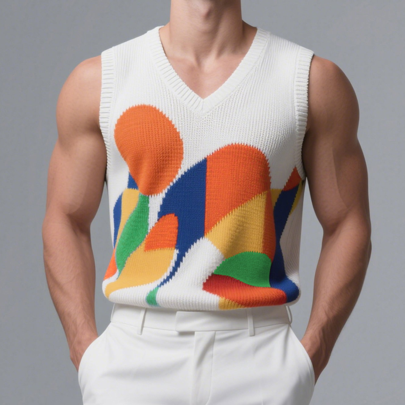 Okaywear Knitted Colorblock V Neck Sleeveless Tank Top
