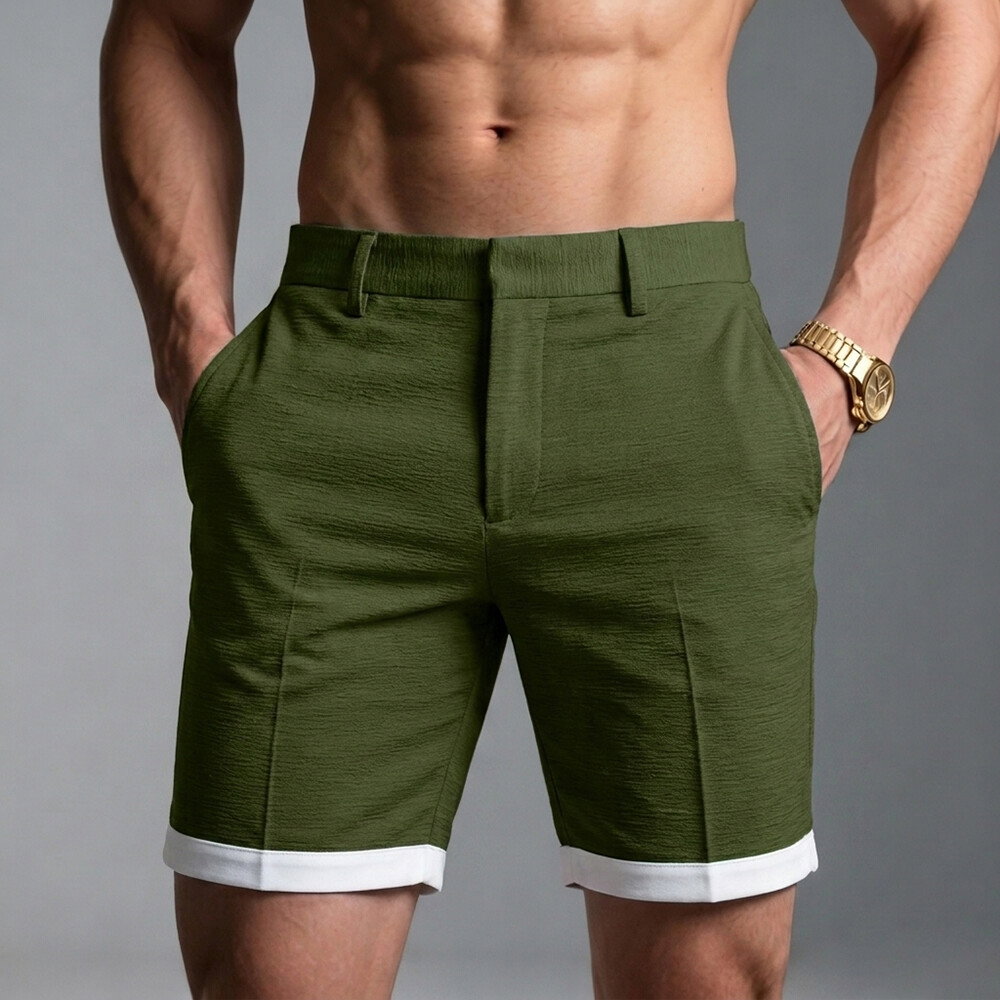 Okaywear Contrast Trim Slant Pocket Slim Fit Army Green Shorts