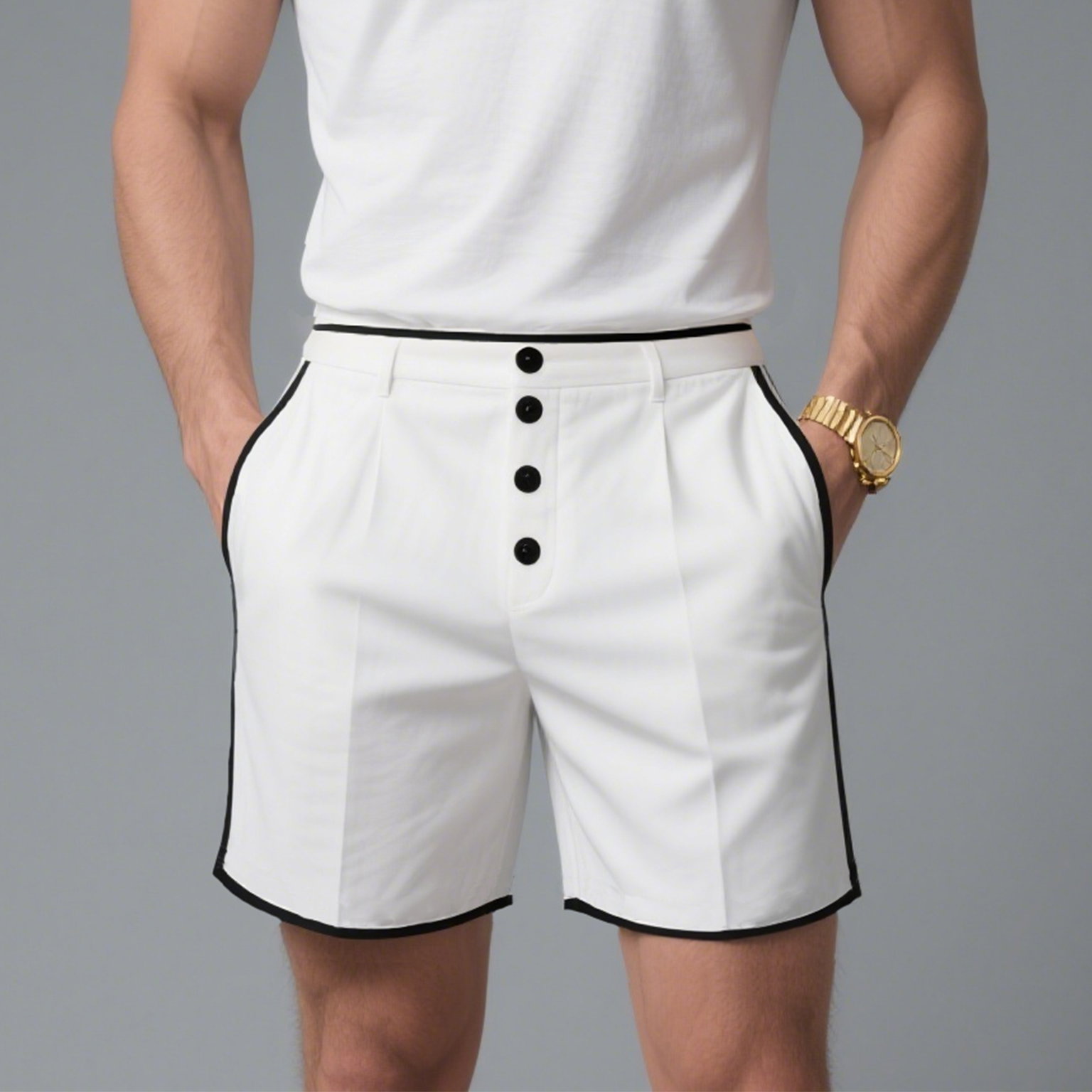 Okaywear Slant Pocket Contrast Binding Button Shorts