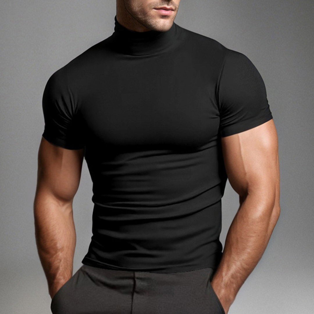Okaywear Solid High Neck Short Sleeve Slim Fit T-Shirt