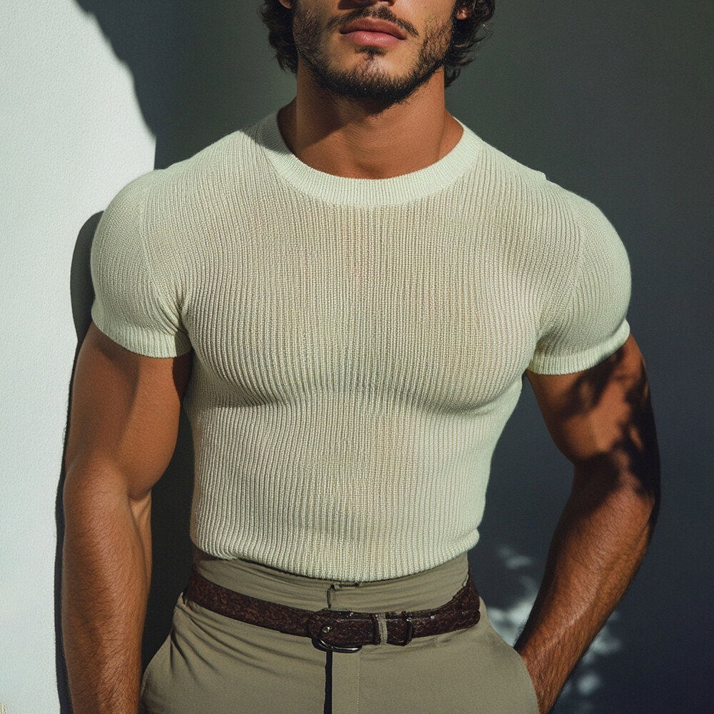 Okaywear Round Neck Tight Fit White Short Sleeve Top