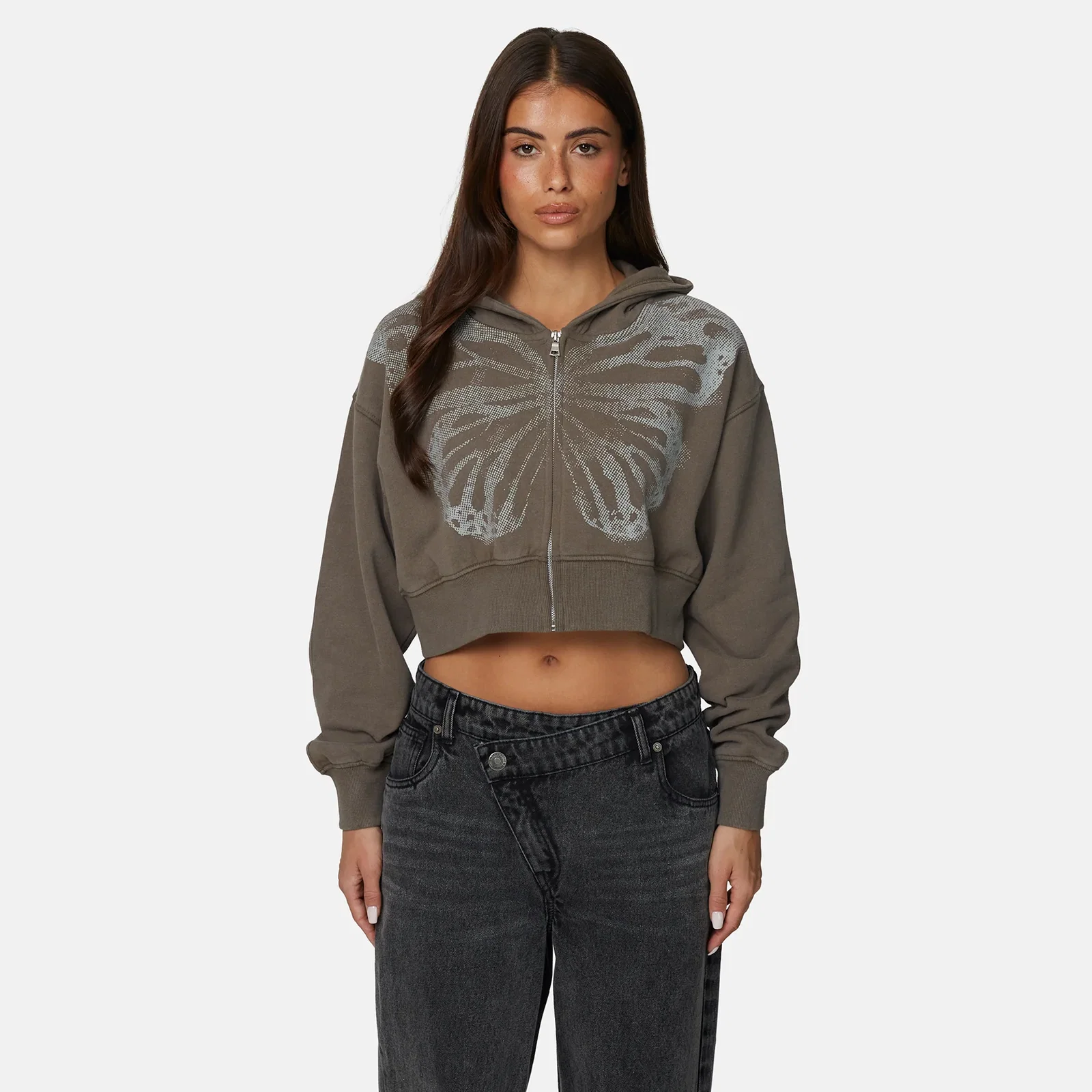 Image of Fragment Butterfly Washed Taupe Zip Hoodie