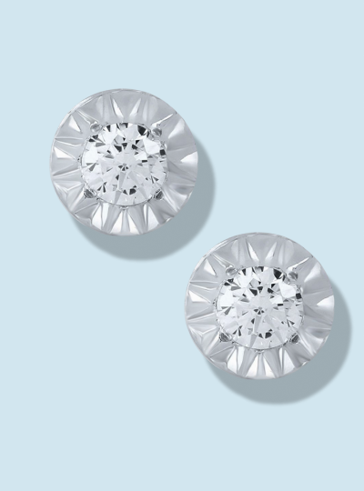 White gold round diamond solitaire stud earrings.
