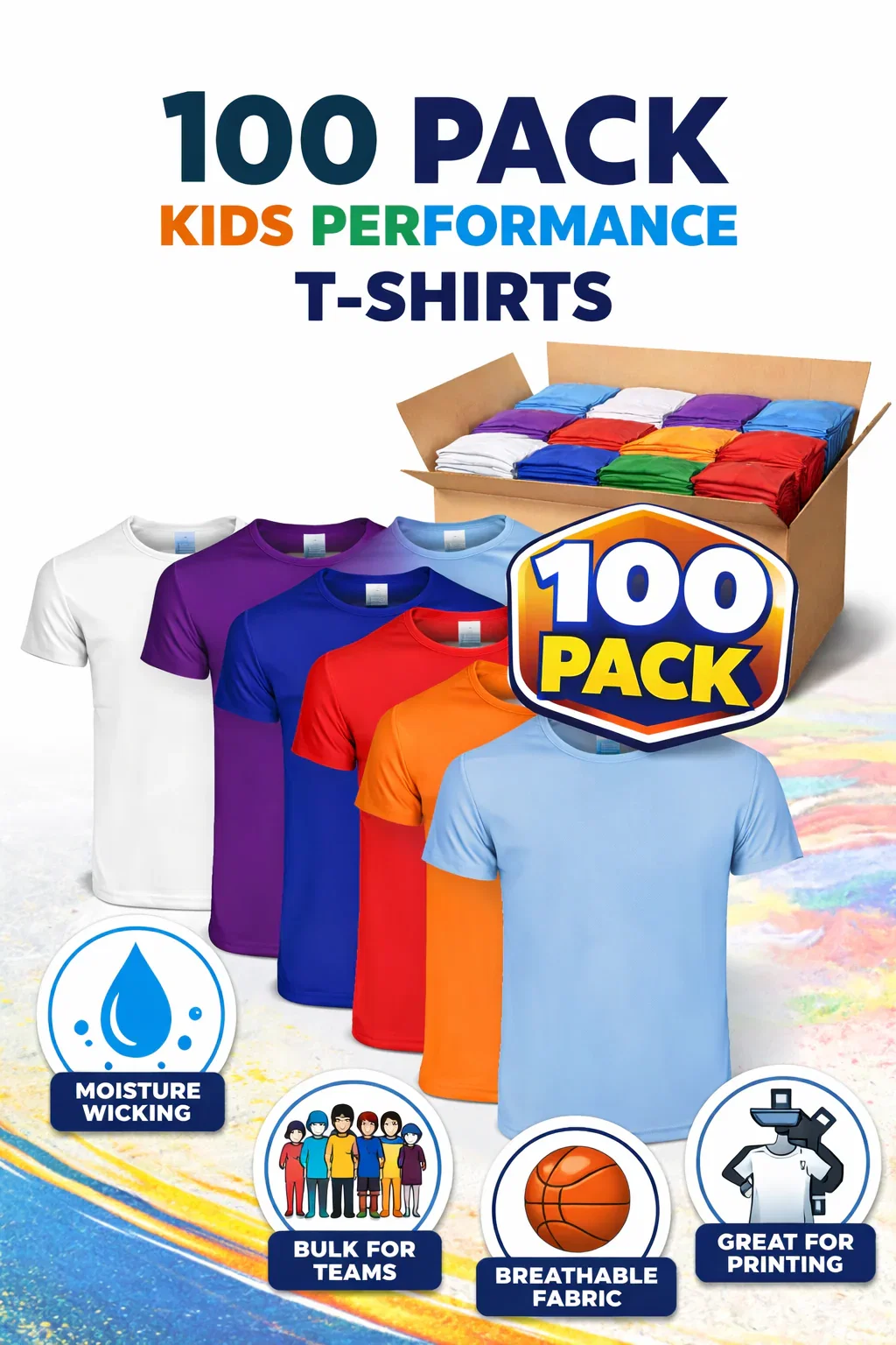 Image of 100 Pack Kids Short Sleeve Crew Neck T-Shirts - £1.20 Per Unit