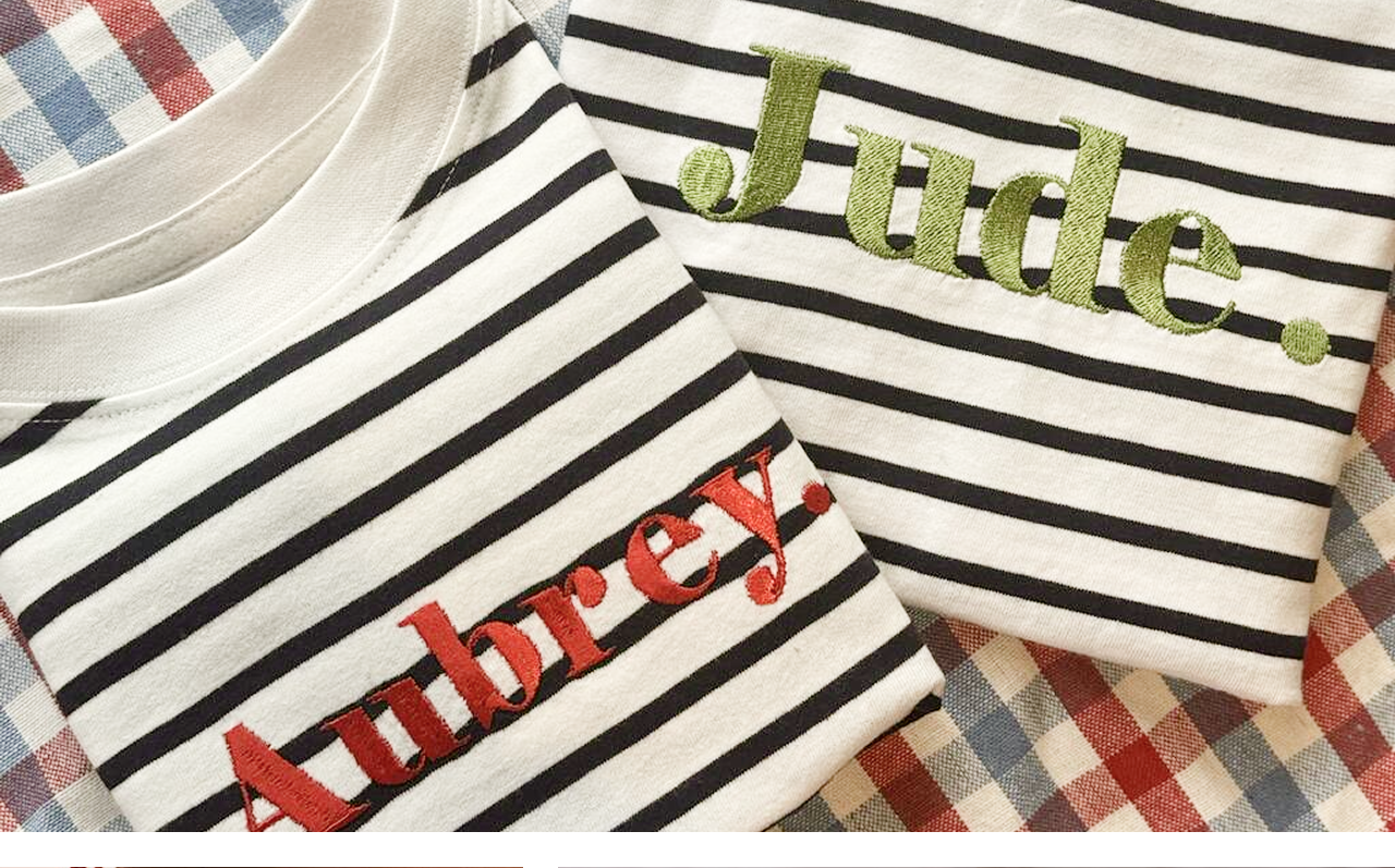 Embroidered Classic Name Breton Kids T Shirt