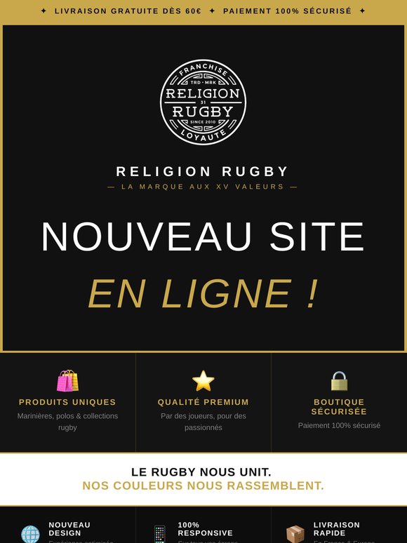 Religion Rugby fait peau neuve : 10€ offerts pour fêter !