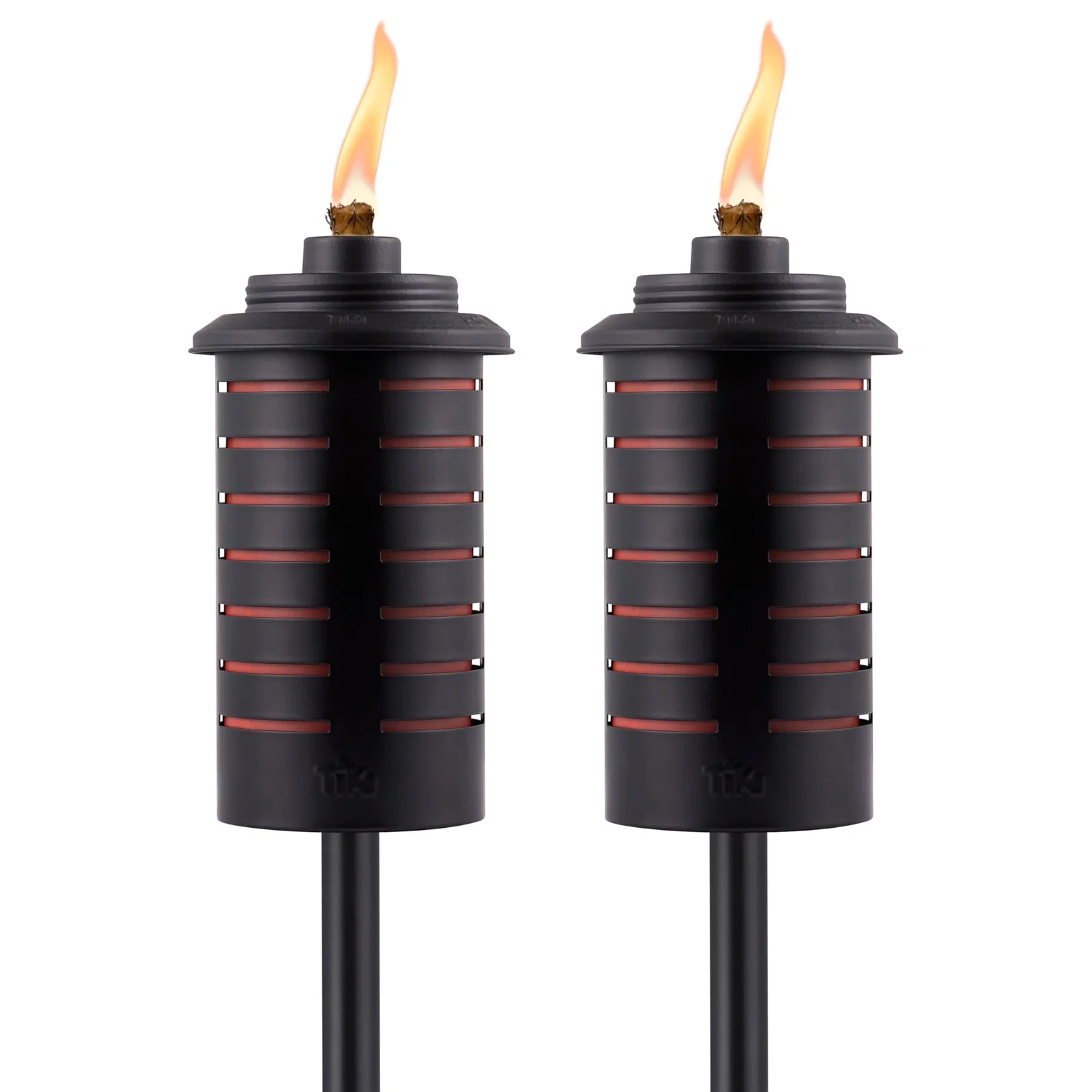 Image of TIKI Metal Black & Orange Easy Install Outdoor Torches, 2-Pack  65-Inch Decorative TIKI Torches for Patio, Lawn, Backyard & Garden  Weather-Resistant Torch Lighting with Wick & Snuffer 2 Pack