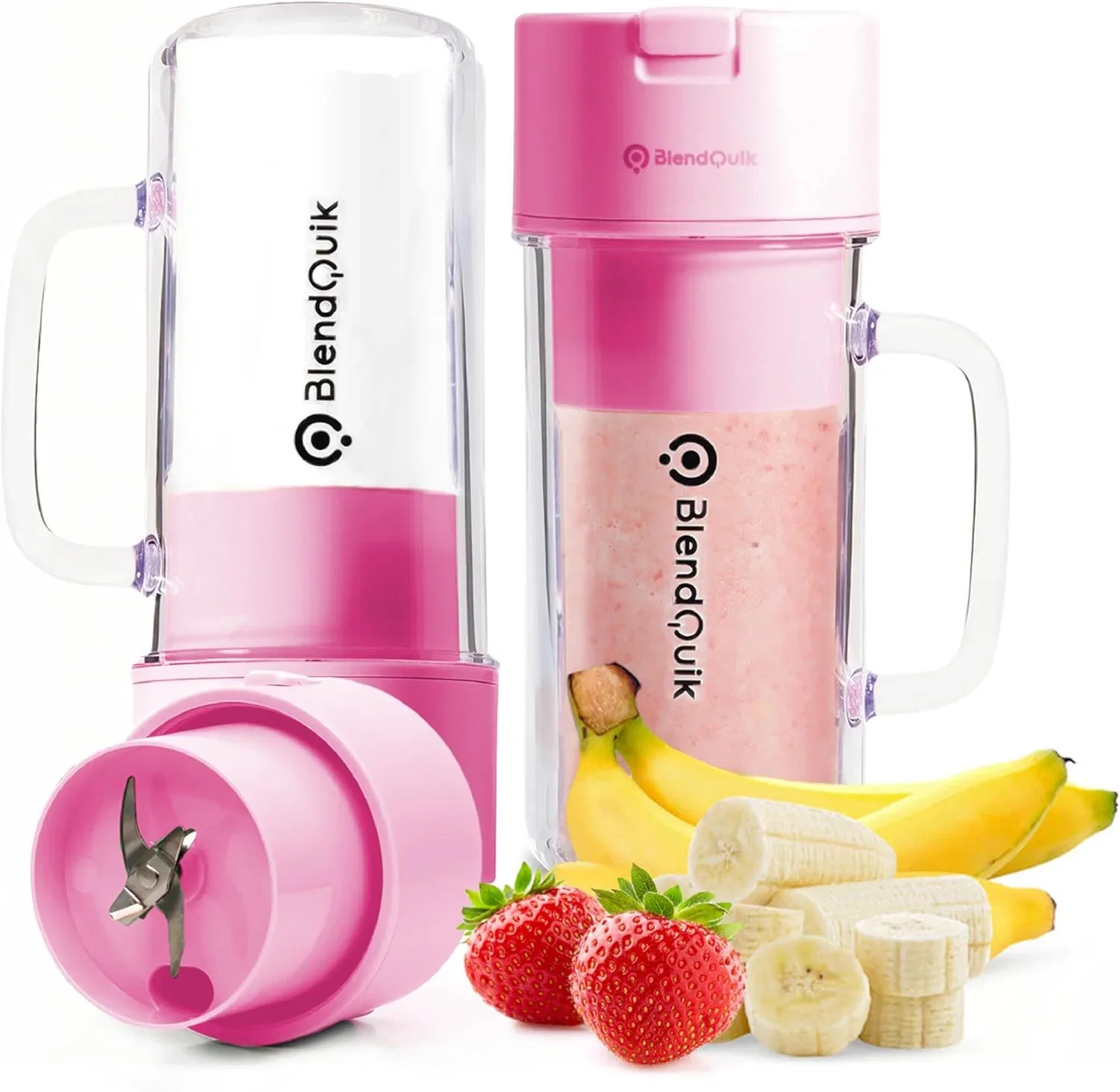 Image of Portable Blender for Smoothies and Shakes, Portable Smoothie Blender on the Go, Smoothie Blender Portable, Personal Rechargeable Blender Portable, Small Blender for Shakes and Smoothies - 14oz, Pink