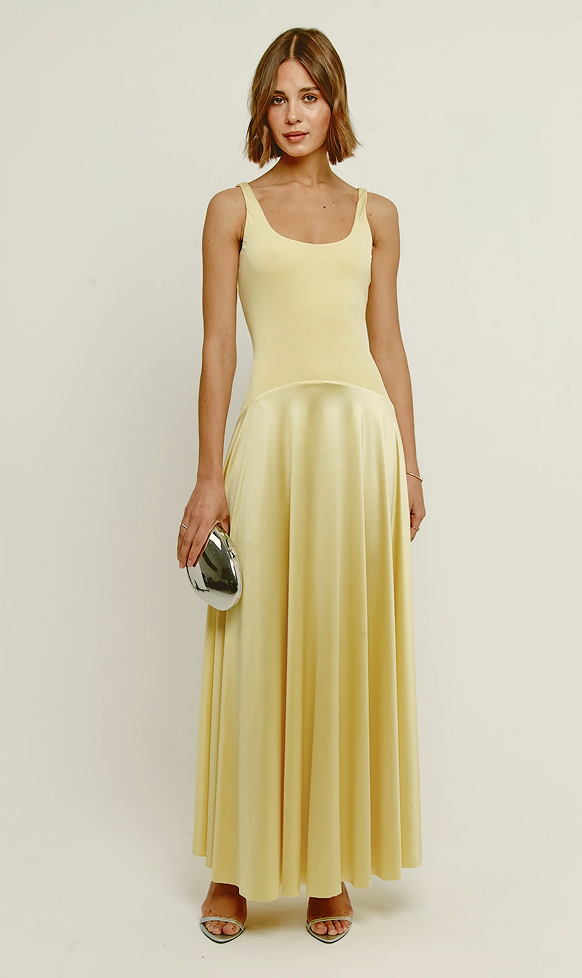 Butter Yellow Curved Drop Waist Maxi Dress