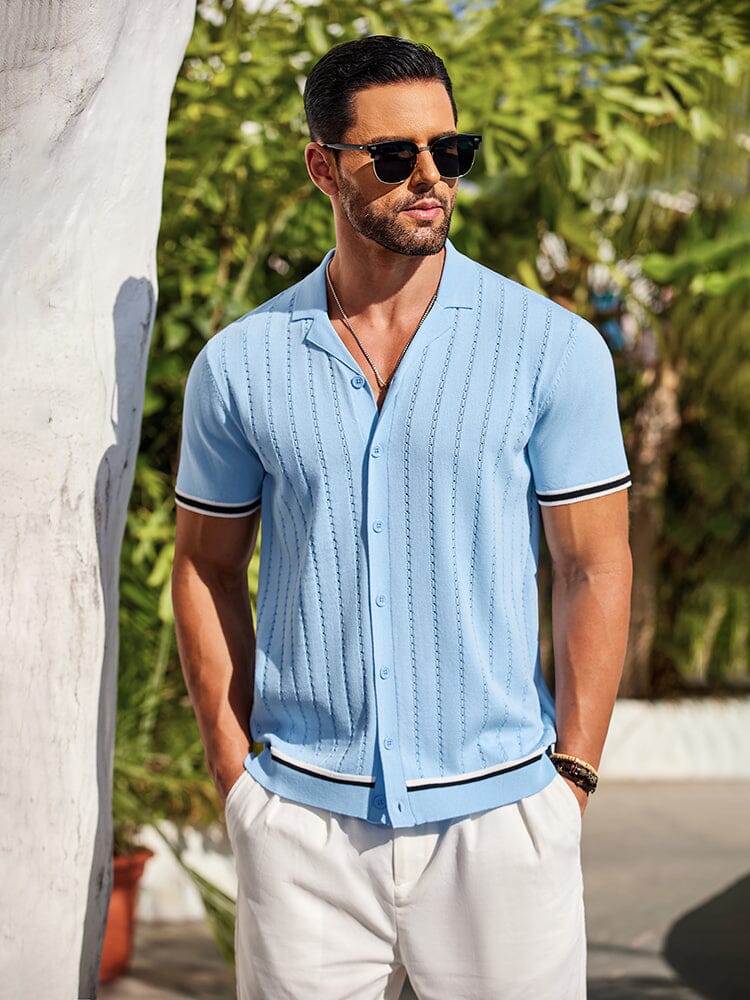 Image of Casual Striped Button Down Knit Shirt (US Only)