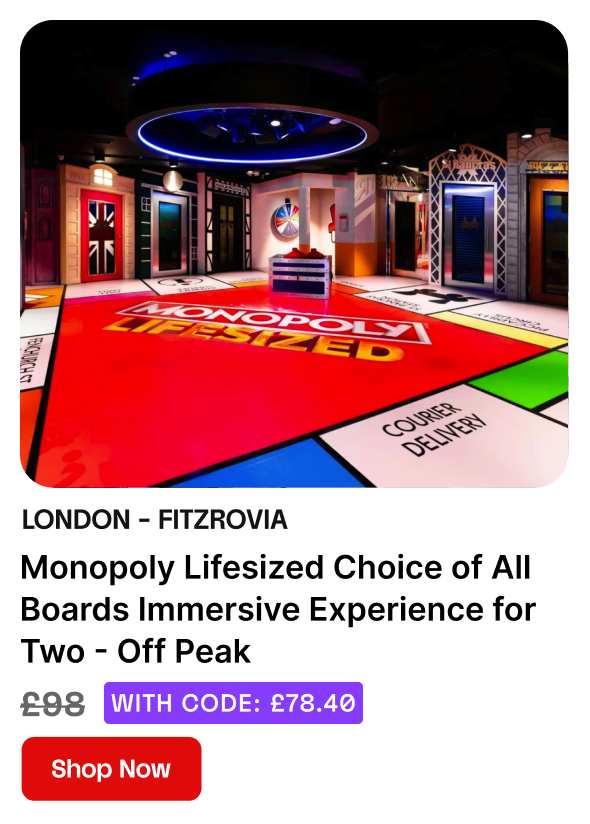 Monopoly Lifesized Choice of All Boards Immersive Experience for Two - Off Peak