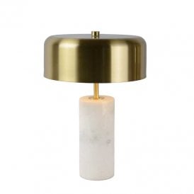 Lucide Mirasol Single Light Table Lamp In White Marble & Brass Finish